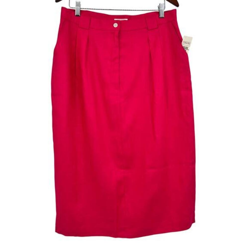 NEW vintage Talbots bright pink 100% linen pleated straight pencil skirt size 18